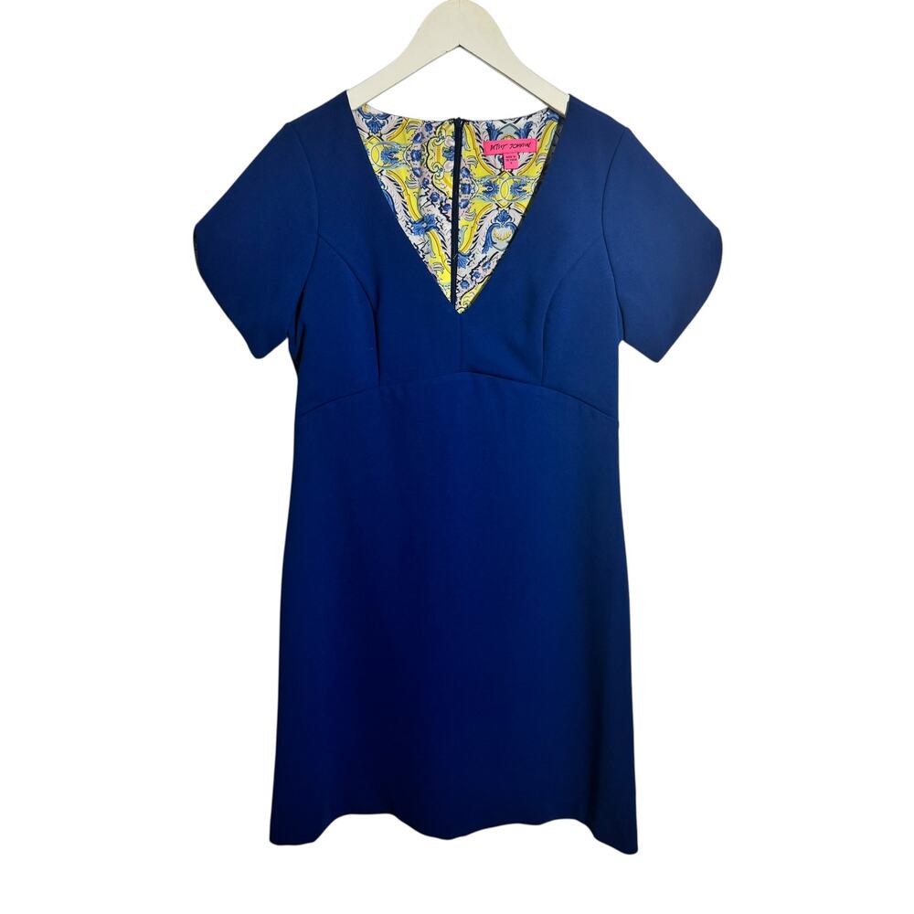 Betsy Johnson Dress Women 6 Blue Crepe V-neck Short Minimal Career Cocktail